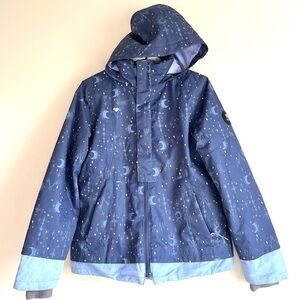 Obermeyer Taja teen girls ski jacket XL 18 blue waterproof hood blue star moon